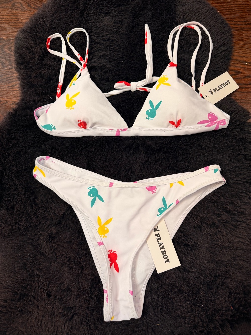 Brand New Vintage Playboy Swimwear 2piece Bikini Set White L